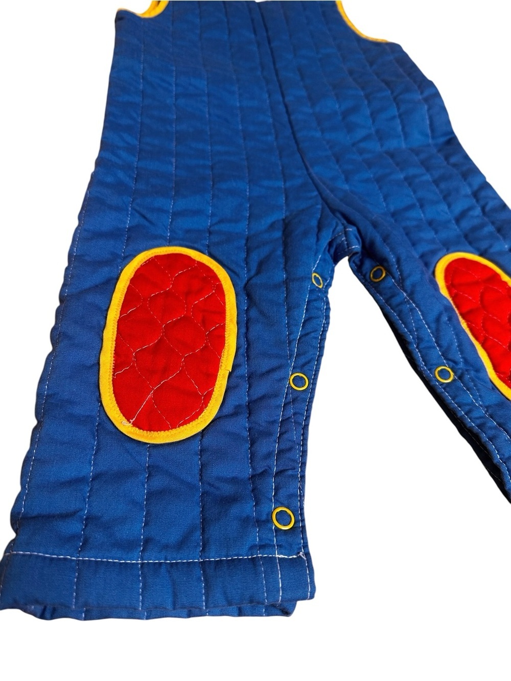 Vintage Quilted Overalls Blue, Red, Yellow By Thomas Made In USA Size: 18 Months - Picture 4 of 7